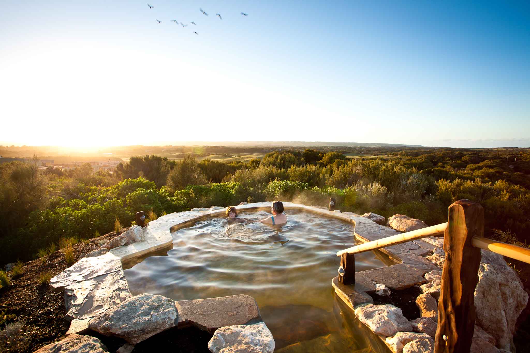 Hill Top Pool Sunrise Birds Peninsula Hot Springs