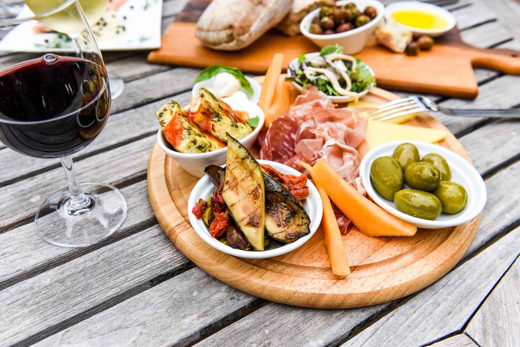 platter and wine