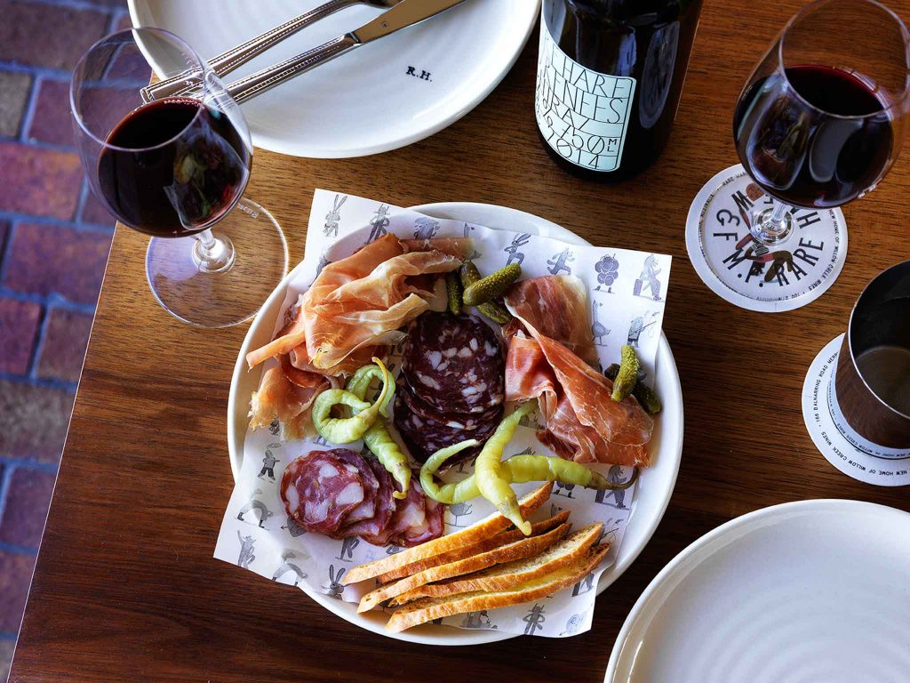 salami plate and wine